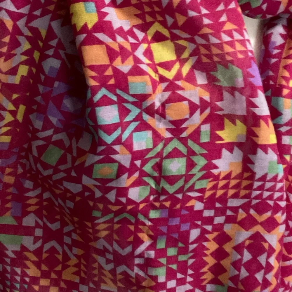 Magenta Pink Geometric Color Block Abstract Floral Oblong Scarf Lightweight